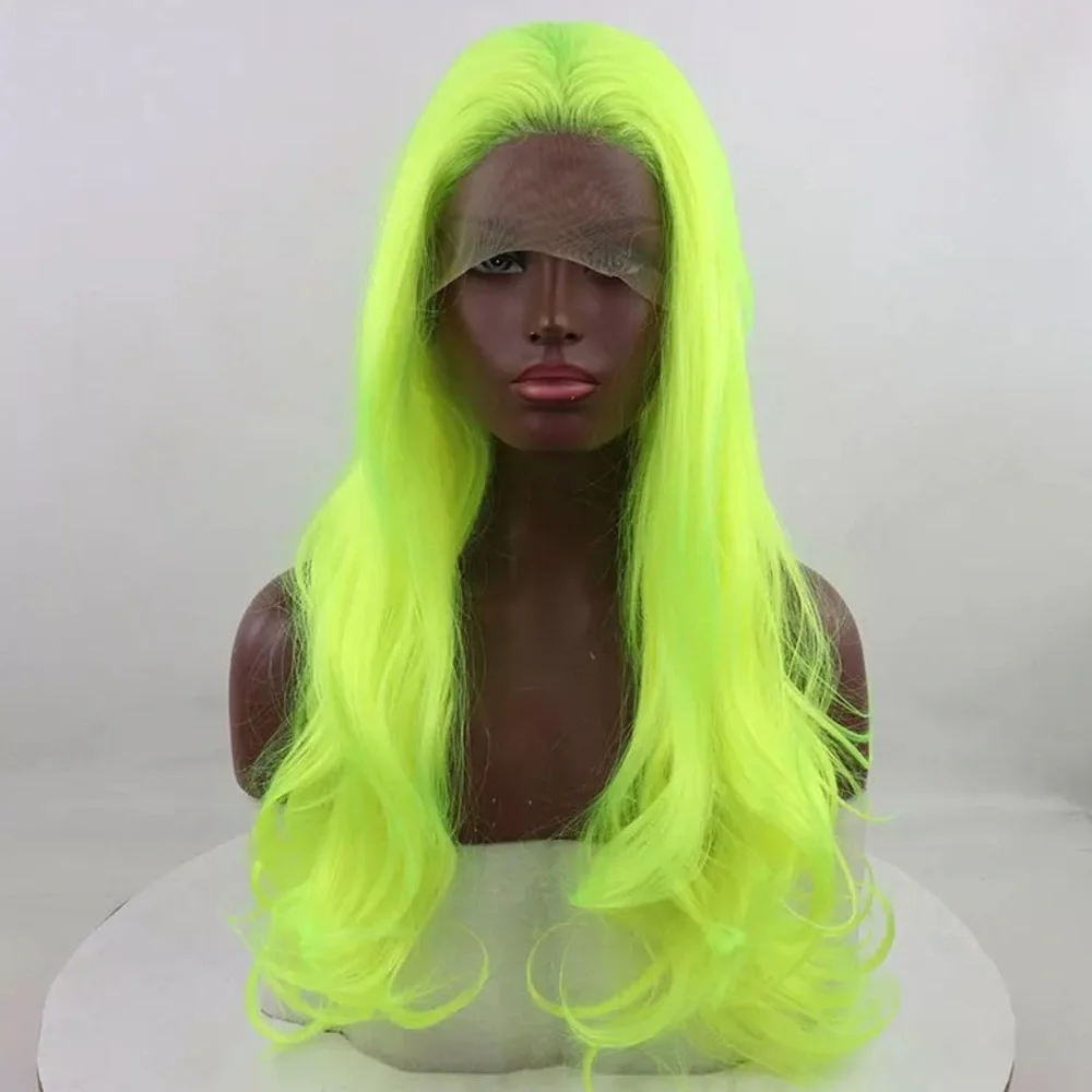 💫NEON LIME GREEN BODY WAVY  LACE FRONT WIG💫 *NEW